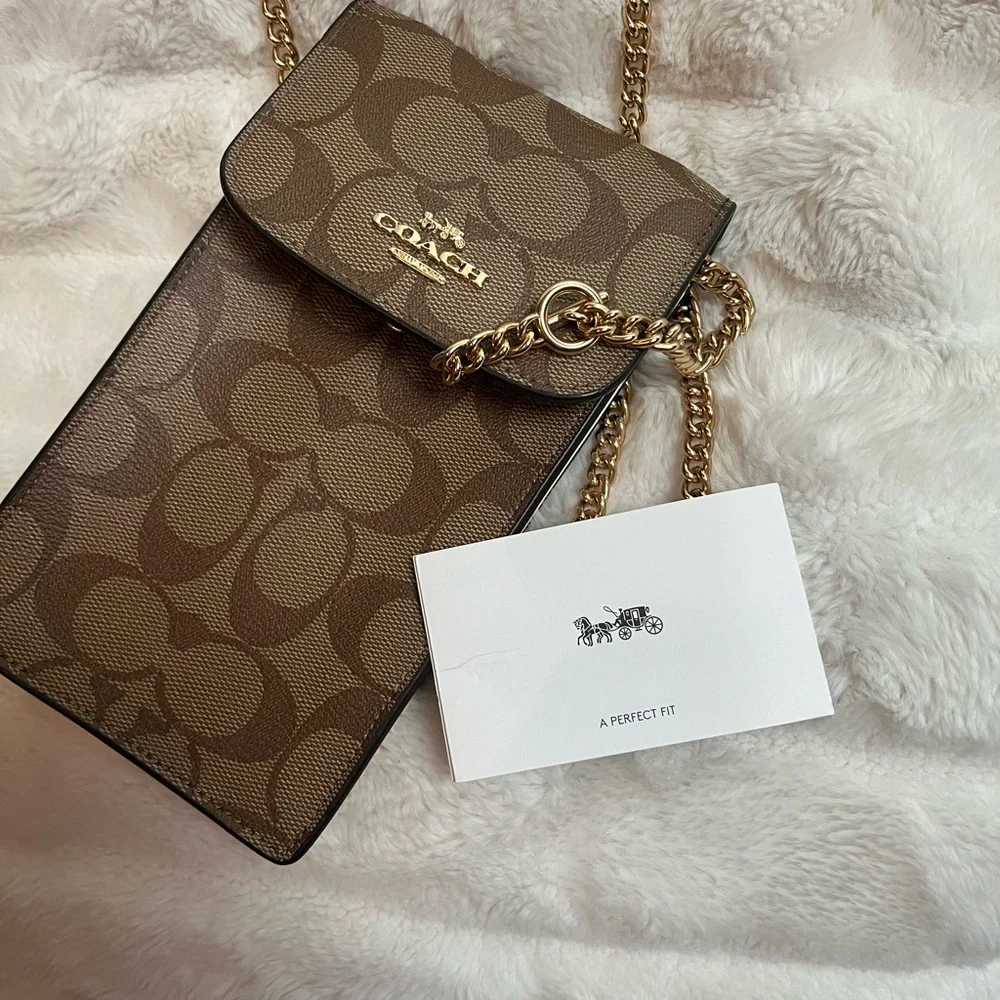 Coach Signature Brown Crossbody Bag with Gold Chain - Picture 1 of 3